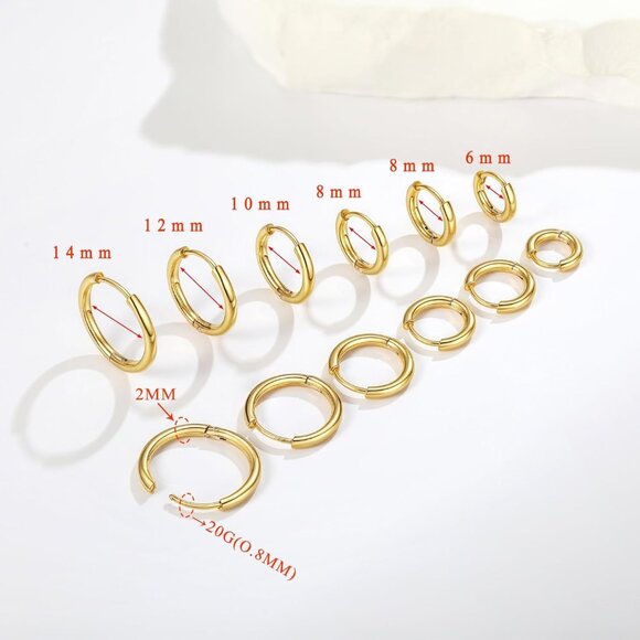 6 Pairs Gold Huggie Hoop Earrings Set - 14K Plated, Hypoallergenic & Lightweight - Picture 2 of 7